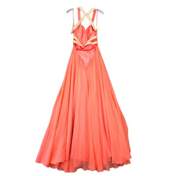 La Femme Orange Maxi Dress Formal NEW $320 Strappy Studs Sleeveless Women Size 6 - Picture 2 of 11